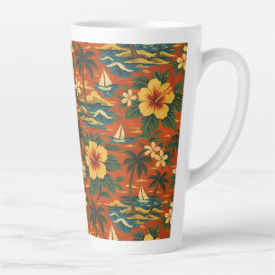 Mid Century Vibrant Hawaiian Shirt Print Latte Mug