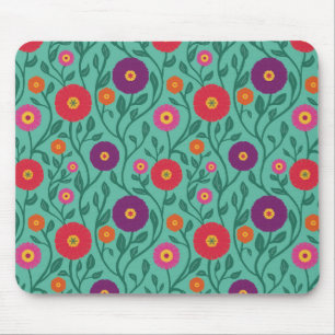 Mid-Century Vine Flower Garden Garland Green Mouse Mat