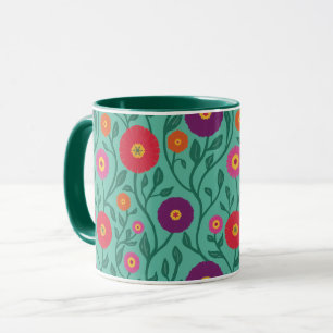 Mid-Century Vine Flower Garden Garland Green Mug