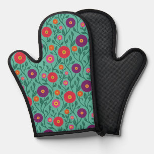 Mid-Century Vine Flower Garden Garland Green Oven Mitt