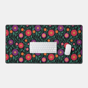 Mid-Century Vine Flower Garden Garland Midnight Desk Mat