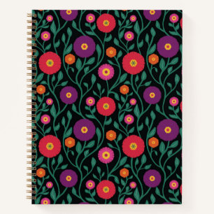 Mid-Century Vine Flower Garden Garland Midnight Notebook