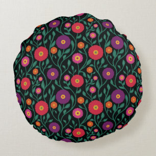 Mid-Century Vine Flower   Garden Garland Midnight  Round Cushion