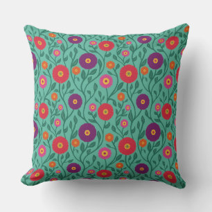 Mid-Century Vine Flower Garden Garland Mint Cushion