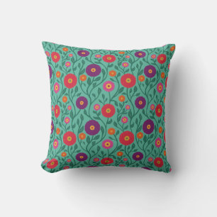 Mid-Century Vine Flower   Garden Garland Mint Cushion
