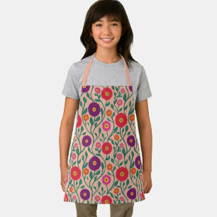 Mid-Century Vine Flower Garden Garland Peach Kid Apron