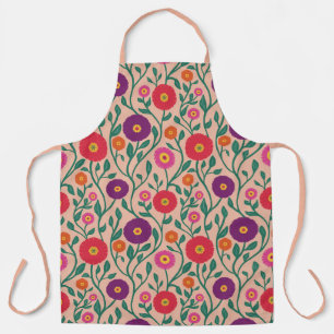 Mid-Century Vine Flower Garden Garland Peach Lg Apron