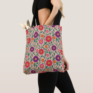 Mid-Century Vine Flower Garden Garland Peach Tote Bag