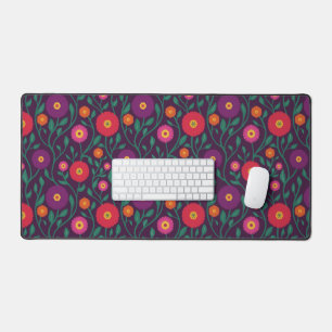 Mid-Century Vine Flower Garden Garland Plum Desk Mat