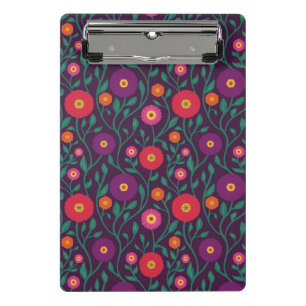 Mid-Century Vine Flower Garden Garland Plum Mini Clipboard