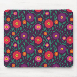Mid-Century Vine Flower Garden Garland Plum Mouse Mat