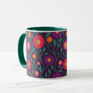 Mid-Century Vine Flower Garden Garland Plum Mug