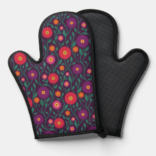 Mid-Century Vine Flower Garden Garland Plum Oven Mitt