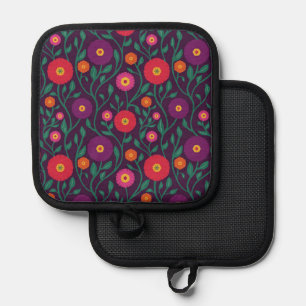 Mid-Century Vine Flower Garden Garland Plum Pot Holder
