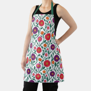 Mid-Century Vine Flower Garden Garland White Med Apron