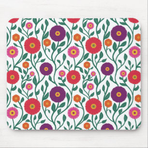 Mid-Century Vine Flower Garden Garland White Mouse Mat