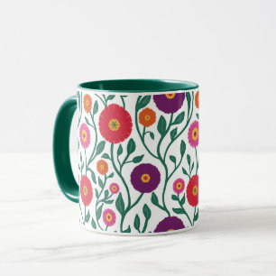 Mid-Century Vine Flower Garden Garland White Mug
