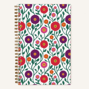 Mid-Century Vine Flower Garden Garland White Notebook