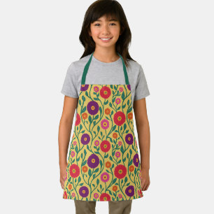 Mid-Century Vine Flower Garden Garland Yellow Kids Apron