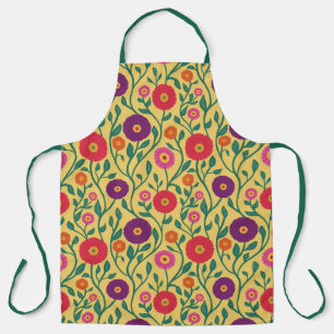 Mid-Century Vine Flower Garden Garland Yellow Lg Apron