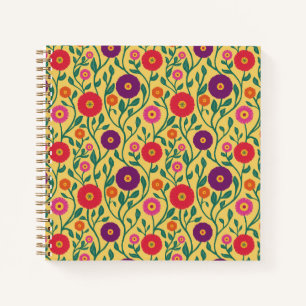 Mid-Century Vine Flower Garden Garland Yellow Notebook