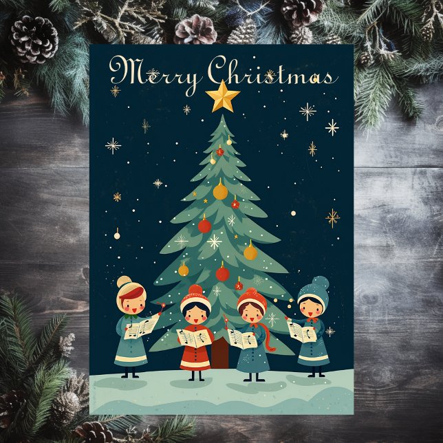 Mid Century Vintage Christmas Carolers Retro Holiday Card (Creator Uploaded)