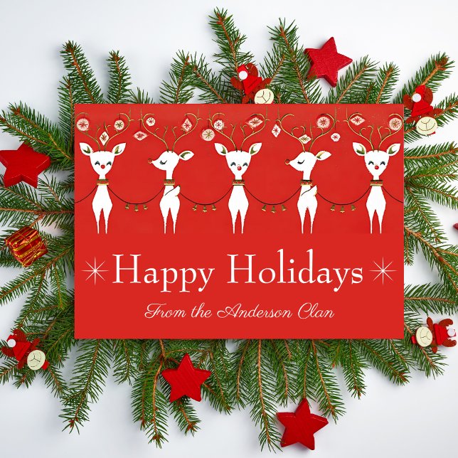 Mid Century Vintage Christmas Reindeer Custom Holiday Card (Mid Century Vintage Christmas Reindeer Custom Holiday Card)