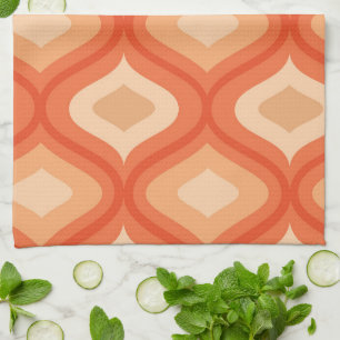 Mid Century Vintage Ogee Pattern in Orange Beige Tea Towel