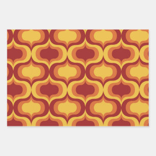 Mid Century Vintage Orange Yellow Red Ogee Pattern Wrapping Paper Sheet