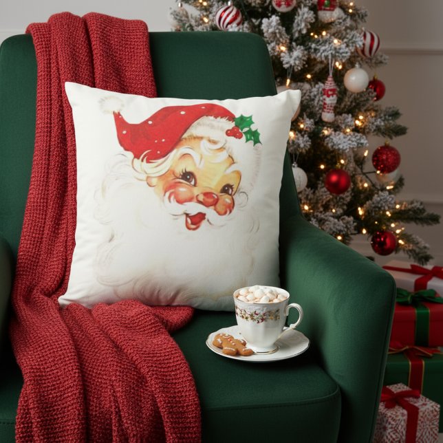 Mid Century Vintage Retro Santa Claus Christmas  Cushion (Mid Century Vintage Retro Santa Claus Christmas Throw Pillow)