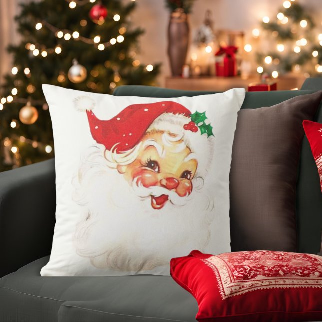 Mid Century Vintage Retro Santa Claus Christmas  Cushion (Mid Century Vintage Retro Santa Claus Christmas Throw Pillow)
