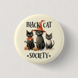 Mid-Century Vintage Style Black Cat Society  3 Cm Round Badge