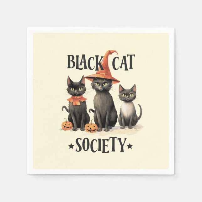 Mid-Century Vintage Style Black Cat Society  Napkin (Front)
