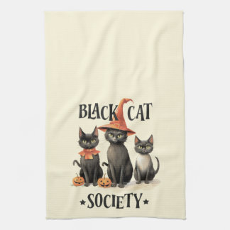 Mid-Century Vintage Style Black Cat Society  Tea Towel