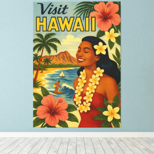 Mid Century Visit Hawaii Tourism Art Canvas Print