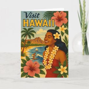 Mid Century Visit Hawaii Tourism Art Card