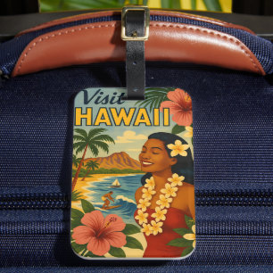 Mid Century Visit Hawaii Tourism Art Luggage Tag