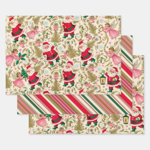 Mid-Century Whimsy: Vintage Santa & Angels Wrapping Paper Sheet
