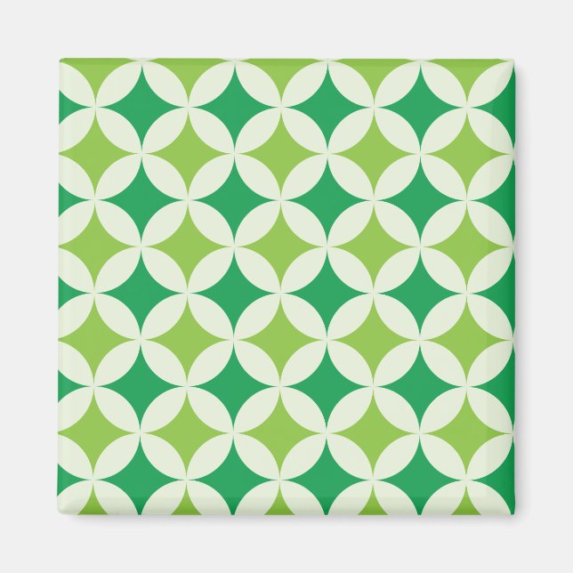 Mid Century  White and Green Circles on Starbursts Magnet (Front)
