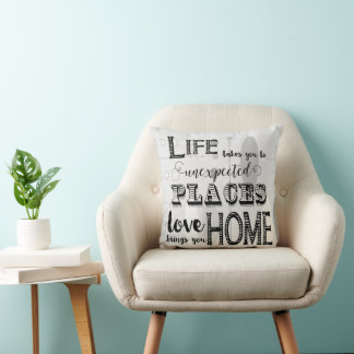 Mid-Century White Grey Oval Inspirational Quote Cushion