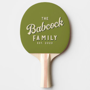 Mid-Century Willow Green Retro Family Name & Year Ping Pong Paddle