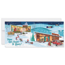 Mid Century Winter Houses Retro Christmas Card