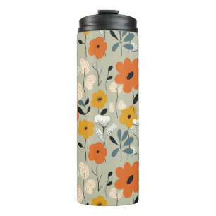 Mid Century Yellow and Orange Flowers Thermal Tumbler