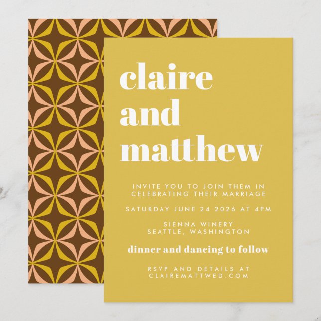 Mid Century Yellow Geometric Wedding All-In-One Invitation (Front/Back)