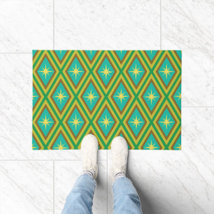 Mid Century Yellow Stars on Retro diamonds Pattern Doormat