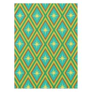 Mid Century Yellow Stars on Retro diamonds Pattern Tablecloth