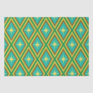 Mid Century Yellow Stars on Retro diamonds Pattern Tissue Paper