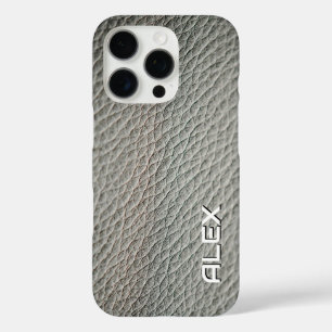 Mid Grey Leather Texture – Realistic Neutral Patte iPhone 16 Pro Case