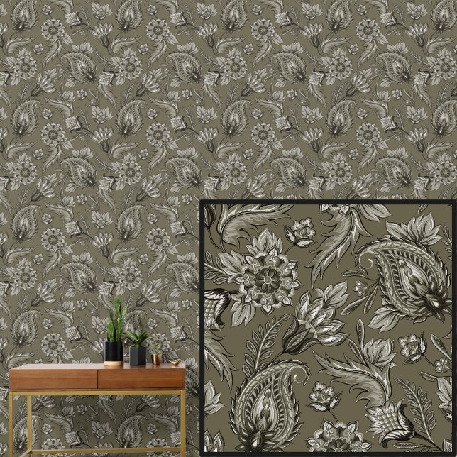 Mid Light Dark Brown Tan Floral Paisley Elegant  Wallpaper (Creator Uploaded)