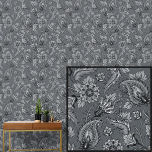 Mid Light Dark Gray Floral Paisley Elegant  Wallpaper